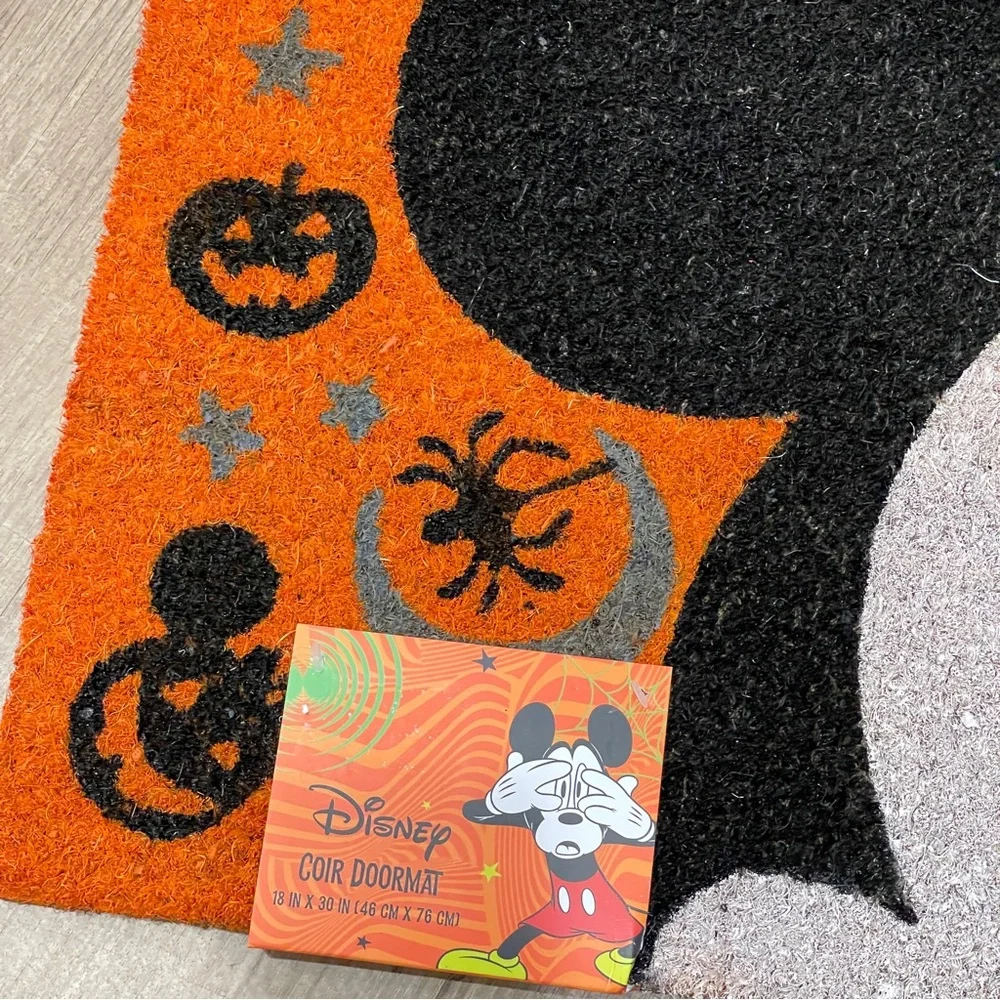 Disney‎ Mickey Mouse Halloween Coir Doormat Orange Black Spiders Bats 18x30 NEW